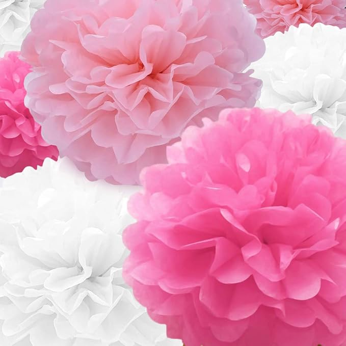 Tissue Paper Pompoms Paper Flower 22 Pcs Pink,Rose Red,White Paper Flower Ball for Birthday Bachelorette Wedding Baby Shower Bridal Shower Party Decoration (Pack of 2)