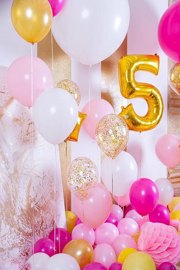 Gold 40 Inch Large Number 5 Birthday Balloon, Five 5th 15 25 35 50 55 Birthday Celebration Decorations, 2025 Foil 5 Mylar Helium Number 5 Balloons Girl Boy Anniversary Party Supplies