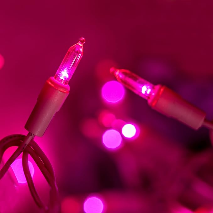 200 Pink LED Christmas Lights with Pink Wire, Pack of 2 Sets 33 ft 100 Count UL Certified Commercial Grade String Light