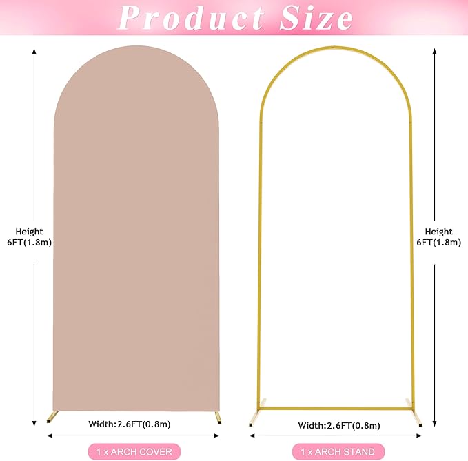 Wokceer 6 FT Wedding Arch Stand and Arch CoverMetal Arch Stand with Arch Stand Cover for Birthday Party Wedding Ceremony Bridal Baby Shower Event Decor, Nude Pink