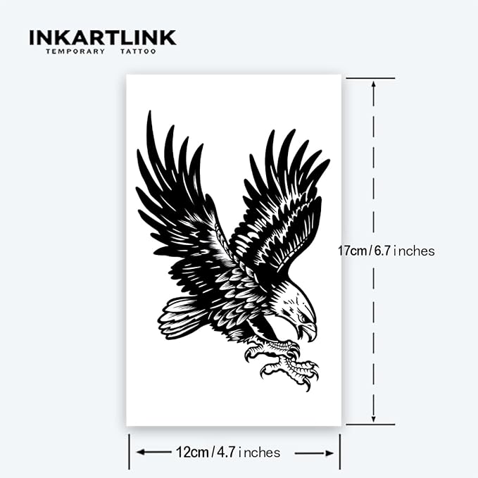 INKARTLINK Tattoo Tech,2 Sheets Extra-Large Semi Permanent Tattoo,Adult Art Design Temporary Tattoos, Lasts 1-2 Weeks, Waterproof, Realistic Look, No Adhesive, No Reflection (Eagle Design)