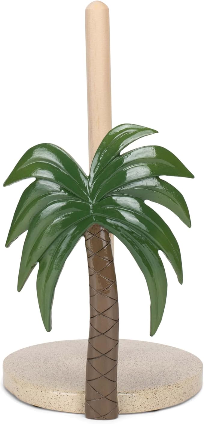 Elanze Designs Palm Tree 12 inch Resin and Wood Paper Towel Holder