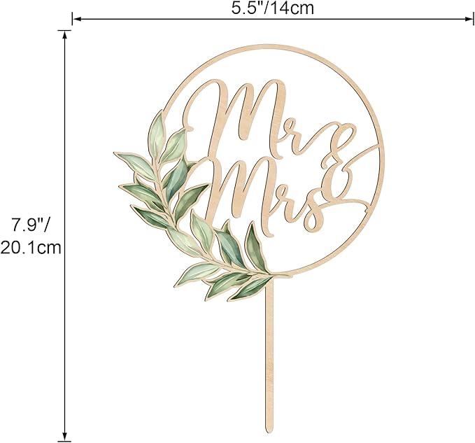 Mr & Mrs Cake Topper Greeny Wedding Cake Topper in Wood (Design 02)
