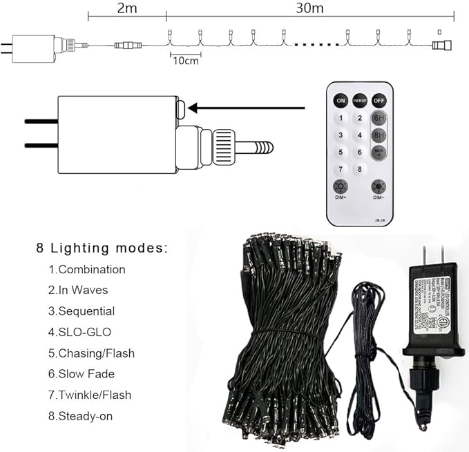 Red White and Blue String Lights, 4th of July Independence Day Lights Decoration, 300 LED 98ft, Waterproof with 8 Modes Plug in, Timer, Expandable, Memorial Day Patriotic Party Decor, Outdoor, Indoor