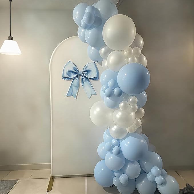 Pastel Blue White Balloons Garland Arch Kit, 104PCS Double Stuffed Pearl White Balloons, Light Baby Blue Clear Balloon for Bridal Shower Baby Birthday Bachelorette Wedding Engagement Party Decorations