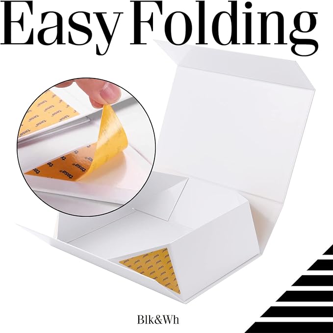 BLK&WH 6 Collapsible Gift Boxes - 13.5x9x4.1 Inches, White, Large with Lids - Bridesmaid Proposal Boxes for Gift Packaging
