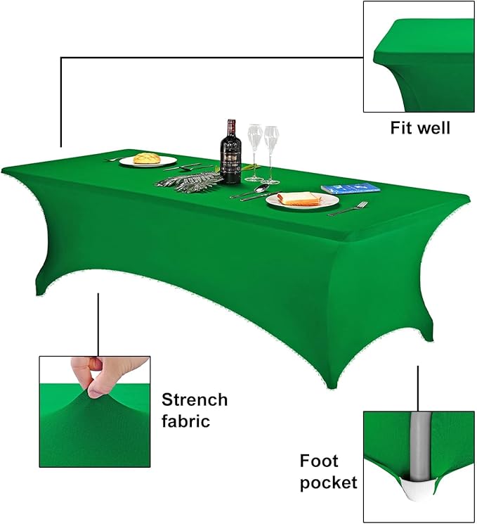 FORLIFE 2Pack Spandex Table Covers，Fitted Tablecloth for Rectangular Tables, Stretch Patio Table Covers, Universal Spandex Table Cover for Wedding, Banquet, Party (8ft, Emerald)