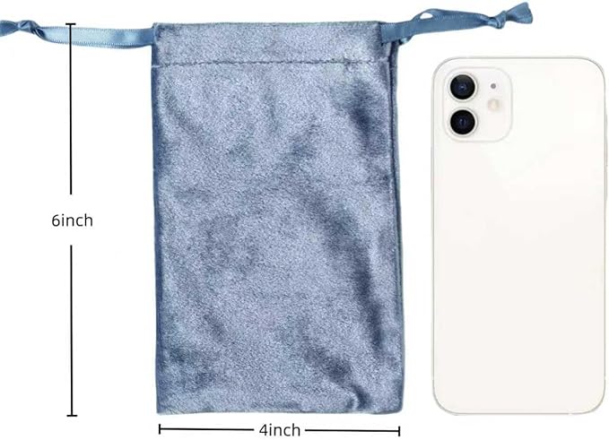 QIANF 12pcs Dusty Blue Velvet Drawstring Bags 4x6 inches Glossy Small Velvet Cloth Gift Bags Jewelry Pouches for Storage Wedding Party Favor Christmas