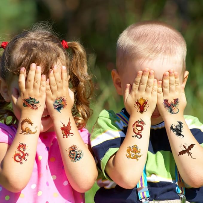 60 Pcs Dragon Temporary Tattoos for Boys Kids, 10 Sheets Dragon Tattoos for Boys Children Birthday Party Supplies Gifts Decoration