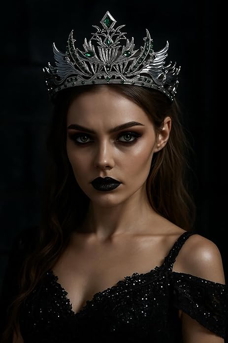 Gothic Red Crystal Flame Wing Tiara Crown for Women Girls, Halloween Cosplay Dark Queen Headpiece, Vintage Rhinestone Headband for Masquerade Party Wedding Prom Stage Accessories