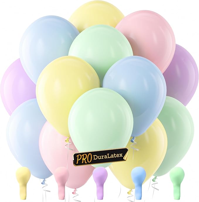 Bezente Pro Duralatex Pastel Balloons - 3.2g Premium 100 Pack 12 inch Multicolor Macaron Balloons for Long-Lasting Professional Party Decorations, Large Birthday Baby Shower