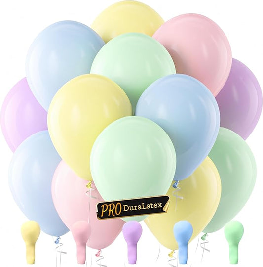 Bezente Pro Duralatex Pastel Balloons - 3.2g Premium 100 Pack 12 inch Multicolor Macaron Balloons for Long-Lasting Professional Party Decorations, Large Birthday Baby Shower