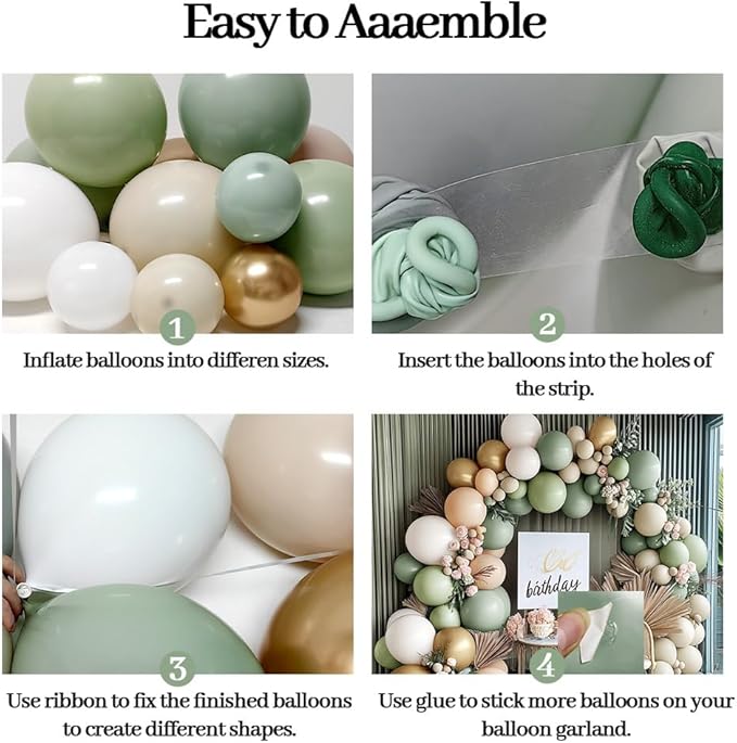 Dusty Green White Gold Balloon Garland Double Stuffed Light Sage Green White Sand Beige Balloon Arch Kit Olive Cream Metallic Balloons for Baby Bridal Shower Birthday Wedding Wild One Party Decor