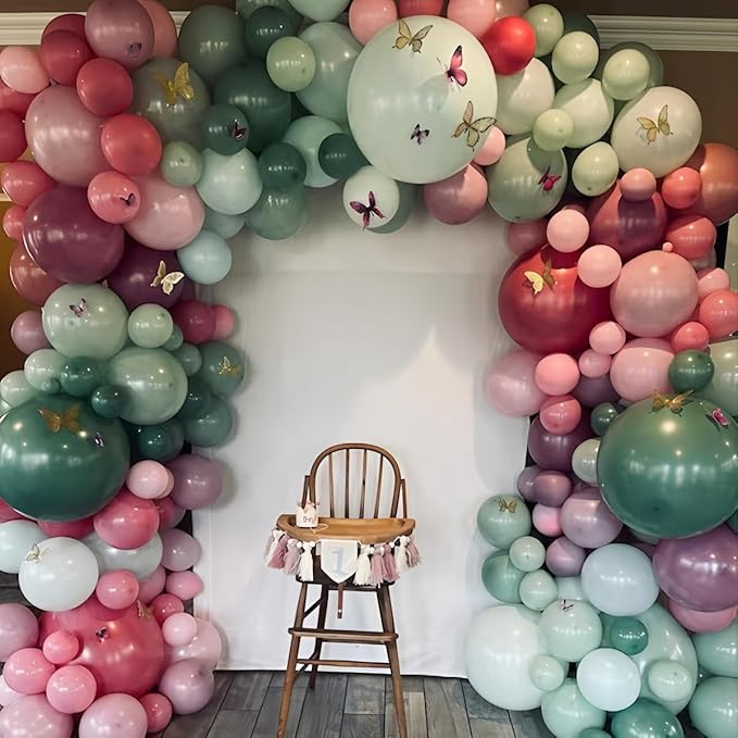 Fairy Theme Balloons Arch Pastel Pink Purple Green Balloons Garland Dusty Green Retro Hot Pink Latex Balloon for Girls Birthday Garden Wildflower Fairy Tea Party Baby Shower Woodland Decorations