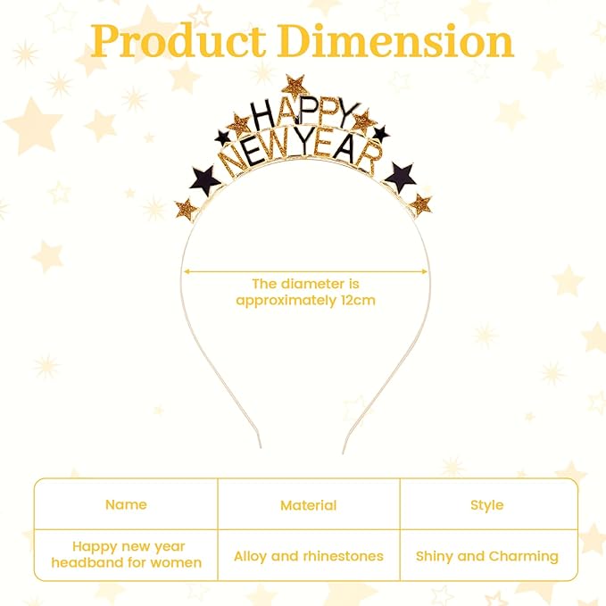 1 Pack Happy New Year Headband Tiara,New Years Eve Headbands for Women,New Years Eve Party Supplies Decorations,New Year Eve Hair Accessories,Rhinestone Hair Clasp Tiaras