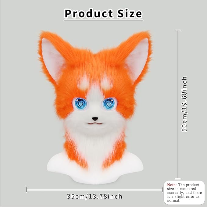 HAOAN Animal Furry Fursuit Head Mask Plush Cat Fox Mask Costume Props for Halloween Party