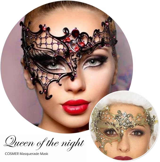 Masquerade Mask for Women Shiny Laser Cut Metal Rhinestone Mask Party Porm Ball Mask