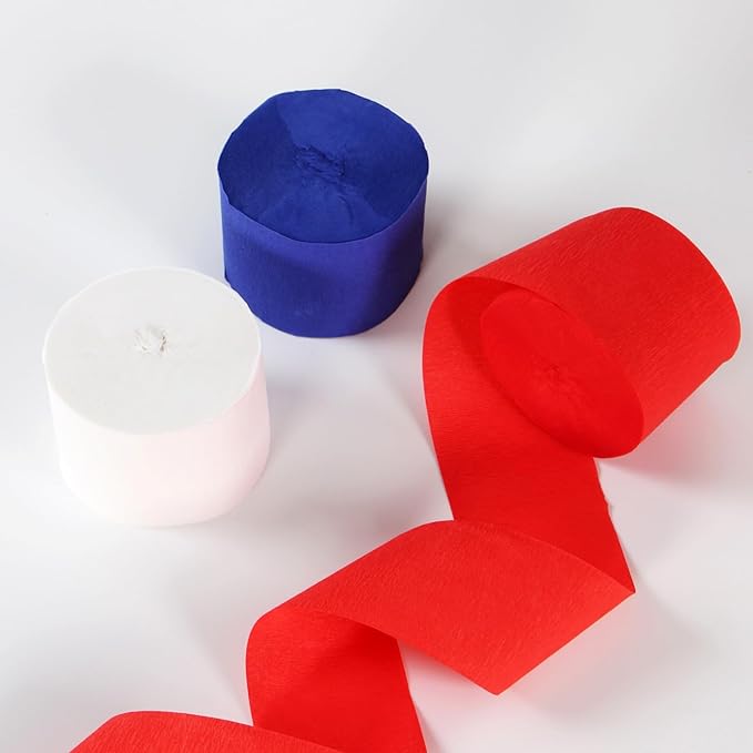 Fourth-4th of July Patriotic Party-Decorations Streamers - 9 Rolls Red White Blue Memorial-Day Supplies Crepe Tissue Paper Garland,Independence American Birthday Graduation Banner Decor Panduola