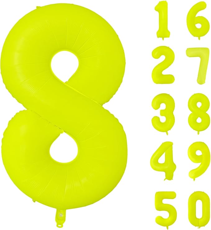Fluorescent Yellow Number Balloon 40 inch Giant Foil Helium Balloons Yellow Number 8 Balloon for 8th Birthday Party Decorations