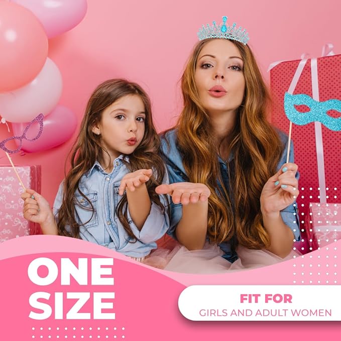 Birthday Tiara and Crown with Sash for Women, Hair Accessories for Wedding Party Costume (B - Blue)