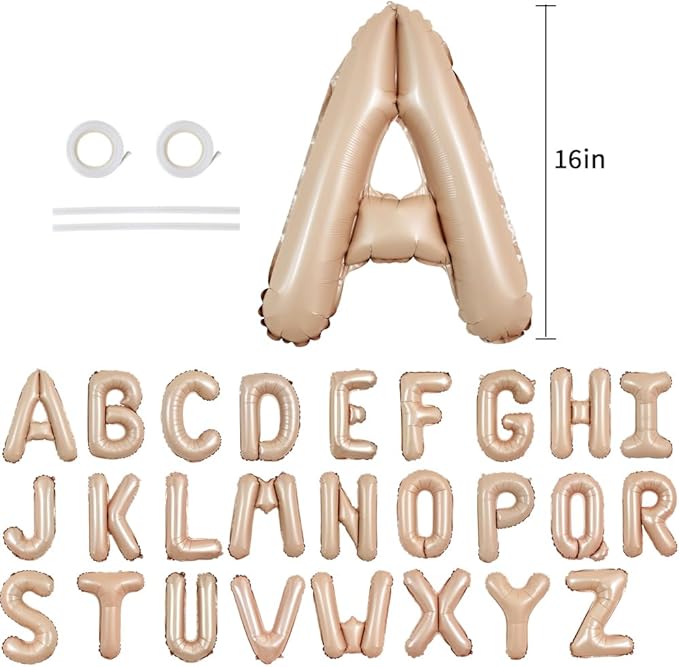 TONIFUL 52 Pieces 16 Inch Light Brown Letter A-Z Balloons,Custom Phrase Mylar Foil Alphabet Letter DIY Personalized Phrase Banner for Birthday Anniversary Celebration Graduation Party Supplies Decor