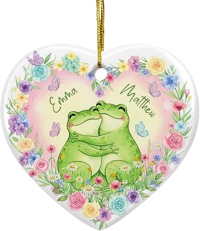 Personalized Frog Couple Christmas Ceramic Ornament, Couples Dating Ornament Xmas Tree Hanging, Wedding Married Ornaments Gift for Bride Groom Couples, Custom Names Frog Animal Keepsake Xmas 2025