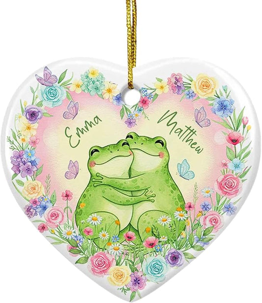 Personalized Frog Couple Christmas Ceramic Ornament, Couples Dating Ornament Xmas Tree Hanging, Wedding Married Ornaments Gift for Bride Groom Couples, Custom Names Frog Animal Keepsake Xmas 2025