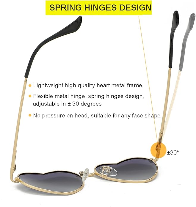 JOVAKIT Polarized Heart Sunglasses for Women Fashion Lovely Style Metal Frame UV400 Protection Lens