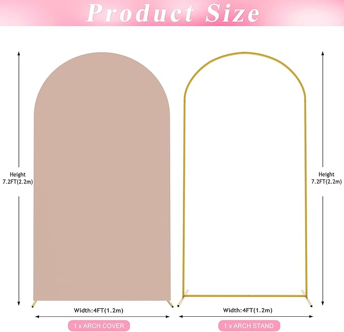 Wokceer 7.2 FT Wedding Arch Stand and Arch Cover, Metal Arch Backdrop Stand with Arch Stand Cover for Birthday Party Wedding Ceremony Bridal Baby Shower Event Decor, Nude Pink