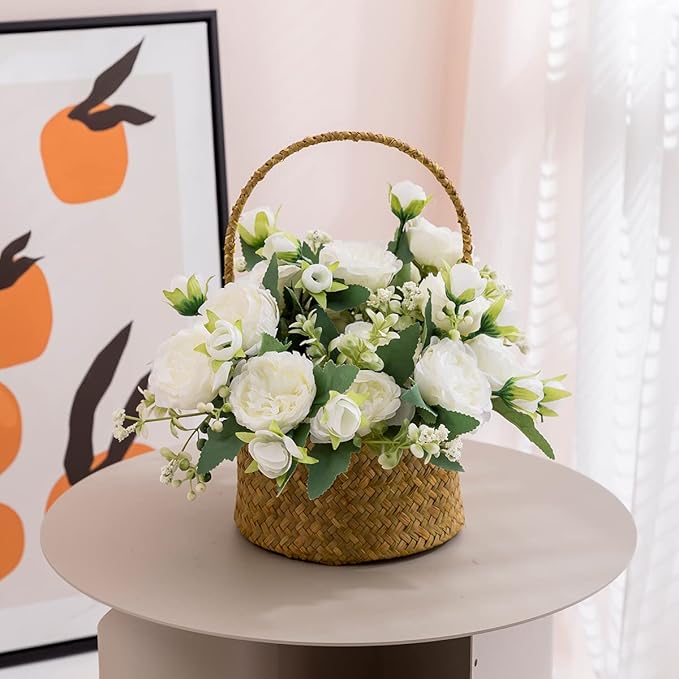 Floweroyal 8 Bunches Peony Artificial Flowers White Flowers Silk Peonies Bouquets for Wedding Party Table Centerpieces Floral Arrangement Home Kitchen Decor