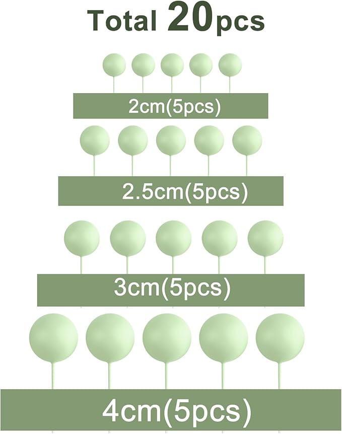 ASTARON 20 Pcs Ball Cake Topper Decorations Mini Balloons Cake Topper Sticks Light Green Balls Cake Picks Cake Topper Balls Cake Decorations for Wedding Birthday Cake Decorations