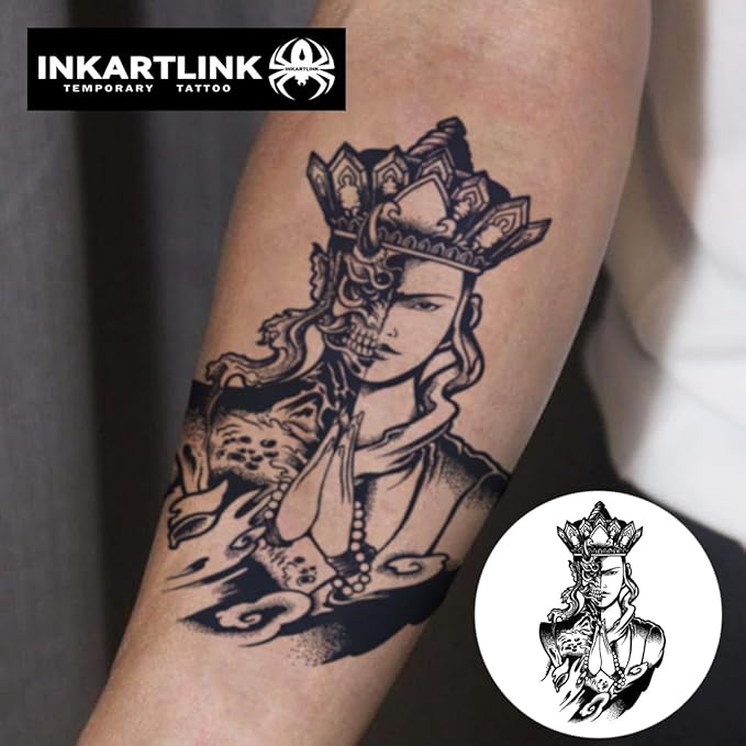 INKARTLINK Tattoo Tech,2 Sheets Extra-Large Semi Permanent Tattoo,Adult Art Design Temporary Tattoos, Lasst 1-2 Weeks, Waterproof, Realistic look (Good and Evil, Tang Monk Design?