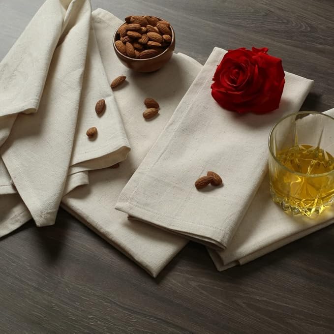 Cloth Napkins Natural Cotton Linen Napkin Set of 12 18x18 inch Washable Soft Premium Hotel Quality for Farmhouse Party Family Dinners, Weddings Spring Everyday Use Table Linen Ivory
