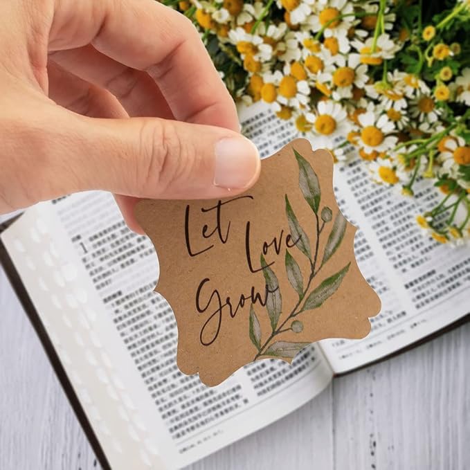 Summer-Ray 50pcs Thank You Tags Wedding Birthday Bridal Shower Favors Gift Tags with Olive Leaves (Kraft Brown Let Love Grow)