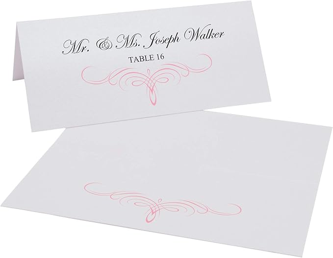 Decadent Flourish Place Cards, Pink (Choose Color), Set of 60, Pre-cut and Scored - Wedding, Party, Dinner, and Special Events - Made in the USA