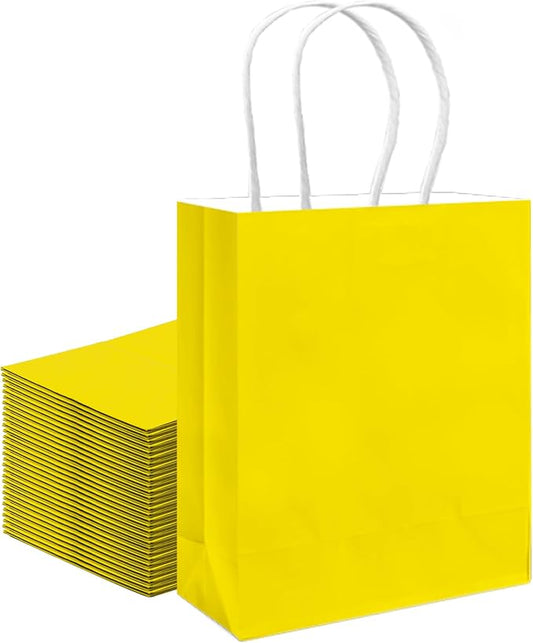 qiqee 30PCS Medium Gift Bag with Handles Bulk 11"x5"x8" Gift Bags Bright Yellow Bags Multiple Uses (Medium Size)