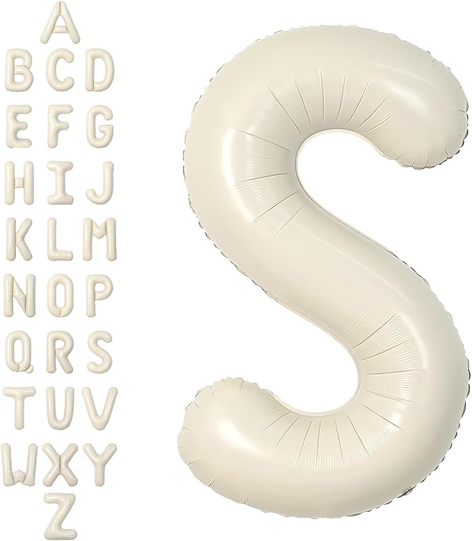 SUWEN 40 Inch Cream Large S Letter Balloons Big Foil Helium Letter Balloons A-Z Jumbo Mylar Happy Birthday Party Decorations for Girl Anniversary Party Supplies