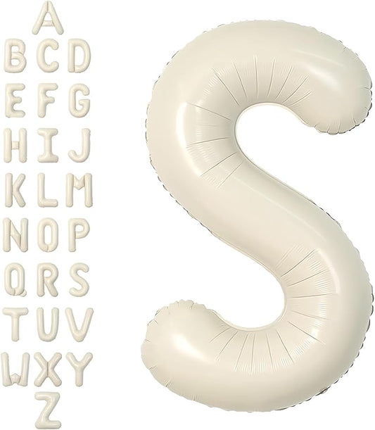 SUWEN 40 Inch Cream Large S Letter Balloons Big Foil Helium Letter Balloons A-Z Jumbo Mylar Happy Birthday Party Decorations for Girl Anniversary Party Supplies