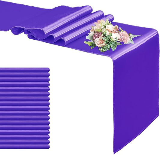 20 Pack Satin Table Runner 12 x 108 Inch Long,Satin Silk Table Runner for Wedding,Birthday Party and Banquet Decoration,Purple