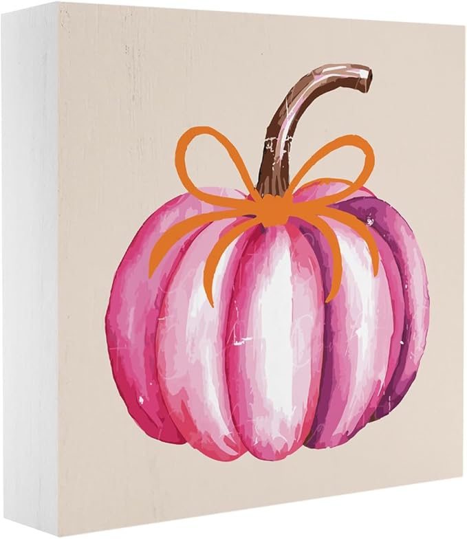 Cute Fall Decor Pink Pumpkin Fall Decorations for Home Office Preppy Pink Bow Autumn Decor Autumn Decorations for Desk Table 5 x 5 inches