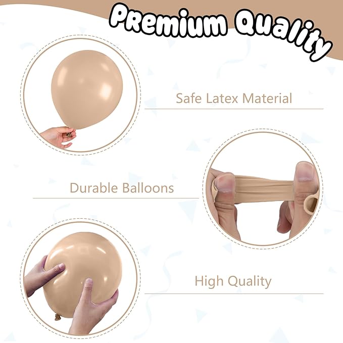 Netural Balloons,50PCS 12 Inch Double Stuffed Boho Cream Tan Sand White Balloons for Boho Birthday Baby Shower Bridal Shower Wedding Party Decorations