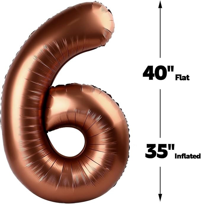 Coffee Brown 40 Inch Mylar Foil Number 6 Balloon, Birthday Digital Balloons for 6 16 Boy Girl Party Decorations Supplies,Dark Brown Big Helium Balloon Numbers for 26 36 46 60 Men Women Anniversary