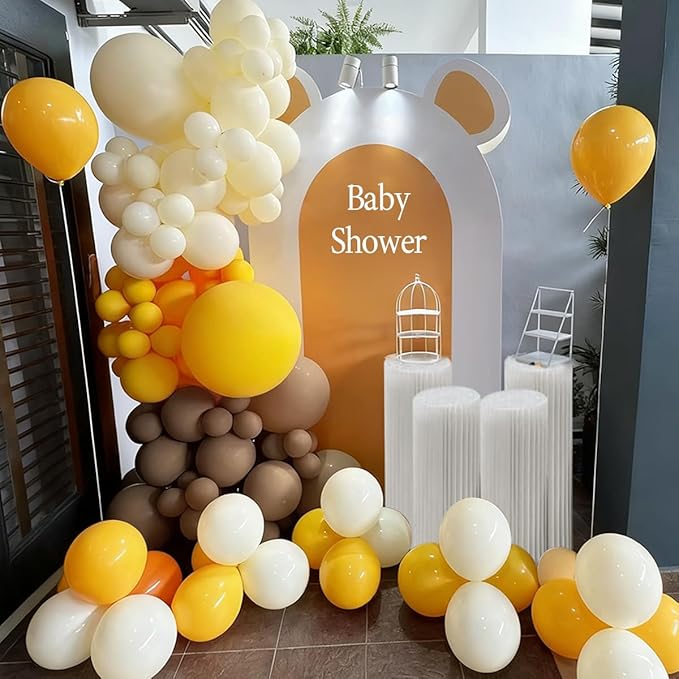 Yellow Brown White Balloon Garland Arch Kit, 155Pcs Latex Balloons Different Size 18 12 10 5 inch for Birthday Wedding Party Baby Shower Bridal Shower Decoration