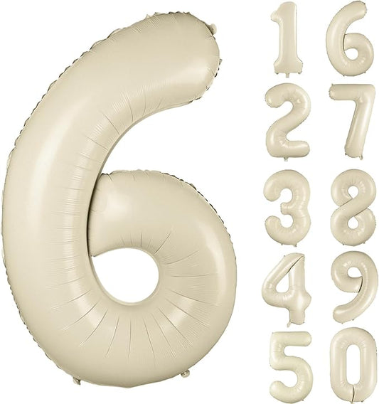 40 inch Cream White Number Balloon Giant Foil Helium Balloons Beige Number 6 Balloon for 6th Birthday Party Anniversary Decorations Supplies