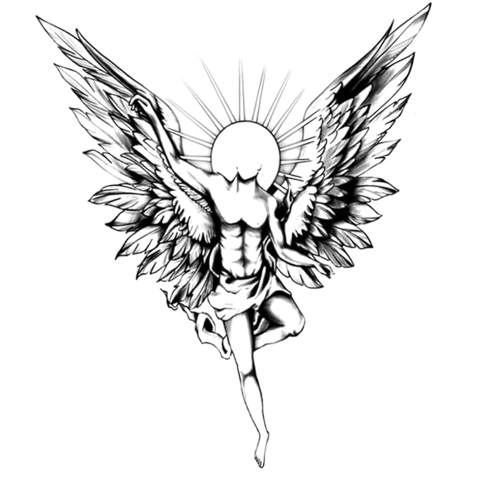INKARTLINK Tattoo Tech,2 Sheets Extra-Large Semi Permanent Tattoo,Adult Art Design Temporary Tattoos, Last 1-2 Weeks, Waterproof, Realistic look, No Adhesive, No reflection (Angel Design?
