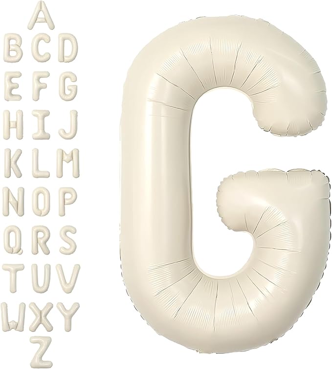 SUWEN 40 Inch Cream Large G Letter Balloons Big Foil Helium Letter Balloons A-Z Jumbo Mylar Happy Birthday Party Decorations for Girl Anniversary Party Supplies