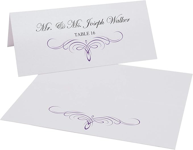 Decadent Flourish Printable Place Cards, Purple (Choose Color), Set of 60 (10 Sheets), Laser & Inkjet Printers - Wedding, Party, Dinner, and Special Events - Made in the USA