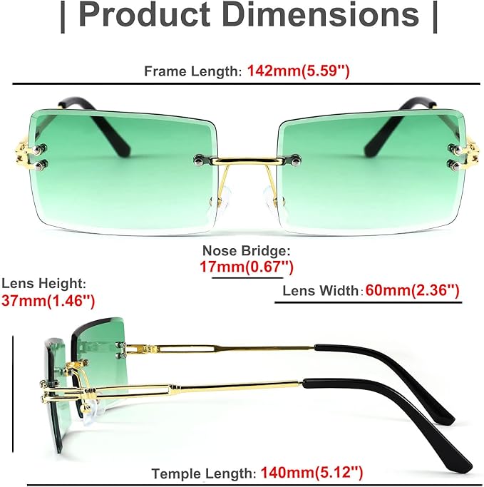 FEISEDY Vintage Rimless Sunglasses Rectangle Frameless Candy Color Glasses Women Men B2642
