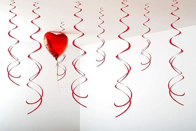 30 Pcs Red Swirls Decorations Hanging Swirl Decorations Red Party Streamers for Anniversary Wedding Ceiling Party Decorations