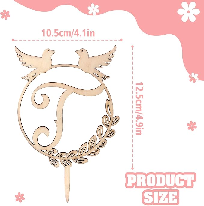 LINGTEER Personalized Inital Letter T Wood Cake Topper Perfect for Birthday Rustic Wedding Anniversary Party Keepsake Decoration